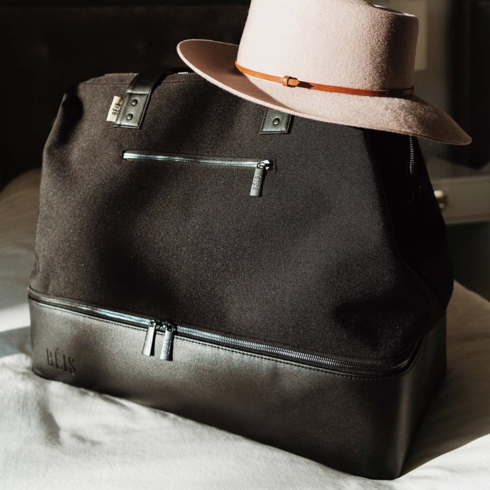 beis black weekender bag
